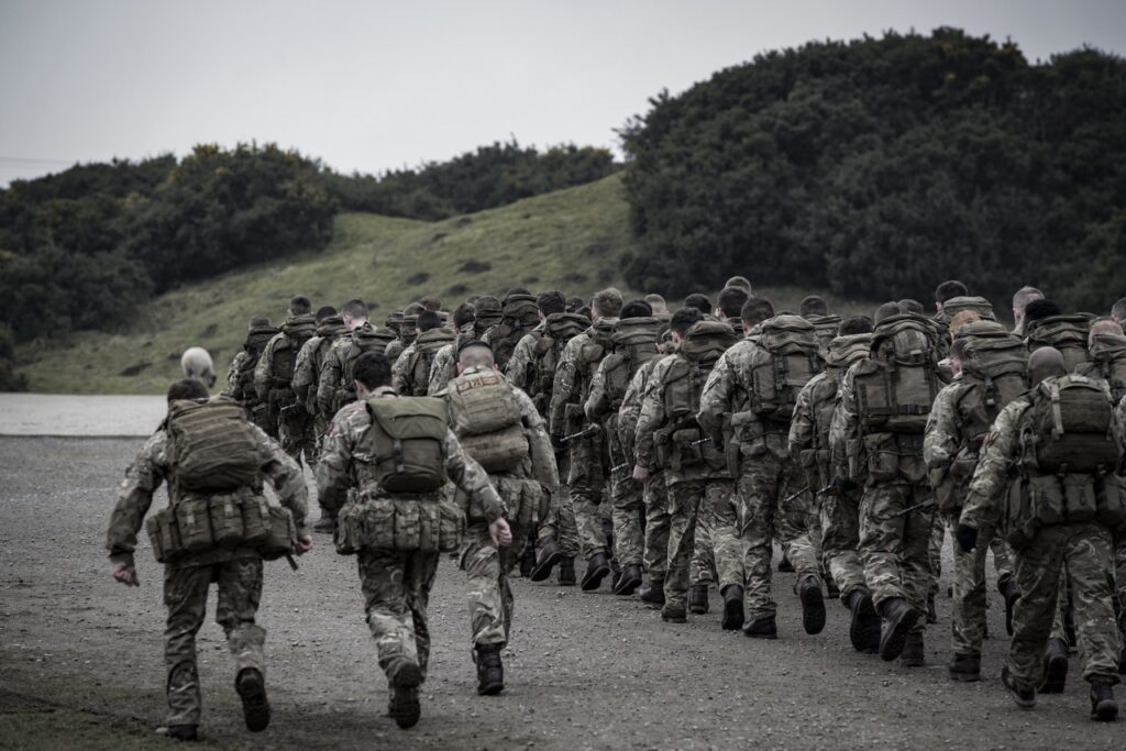 soldiers marching in a line